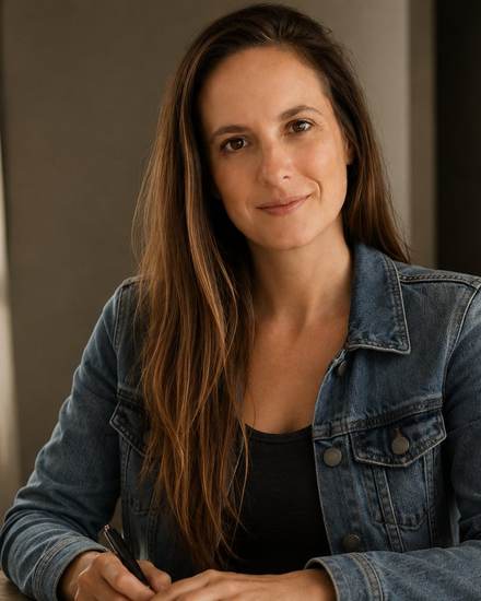 Macarena Piña, fundadora de Agencia Imagen, en su escritorio